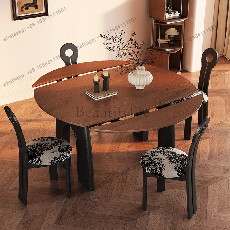 Medieval folding solid wood dining table rock slab American French telescopic square variable round table
