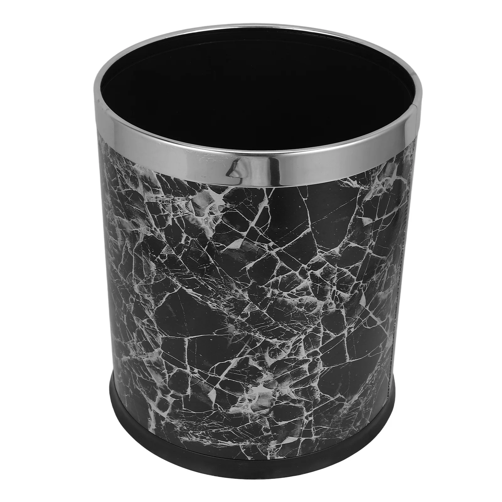 

White Marble Trash Can Large Garbage Bin Kitchen Bedroom Office Marbling Waste Paper Basket Stainless Steel Structure Practical