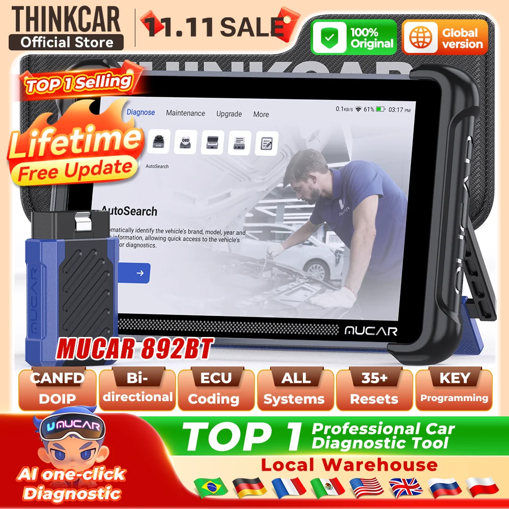 MUCAR 892BT Automotive Tools Key Programmer Professional AI Diagnostic Tool Bidirectional ECU Coding  Obd2 Scanner CANFD DOIP