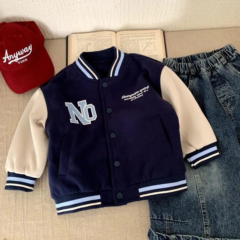

Boys Baseball Jacket Spring Autumn 2025 New Arrival Kids Clothes Trendy Color-Block Cool Stylish Versatile Casual Outerwear