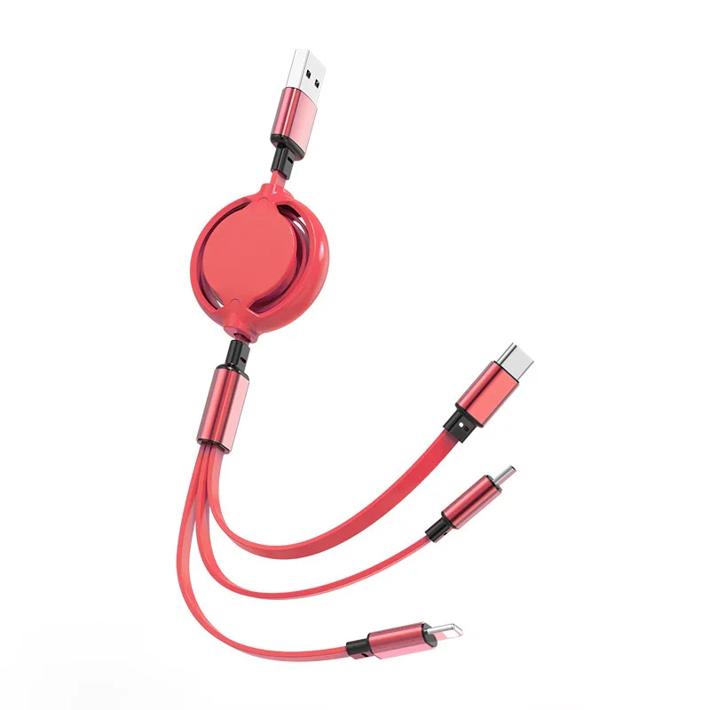 สายชาร์จ USB 3in1 สายชาร์จแบบพับเก็บได้ สาย USB ที่จําเป็นสําหรับการเดินทางอย่างรวดเร็ว โทรศัพท์แบบพับเก็บได้สําหรับ Apple Android type-C