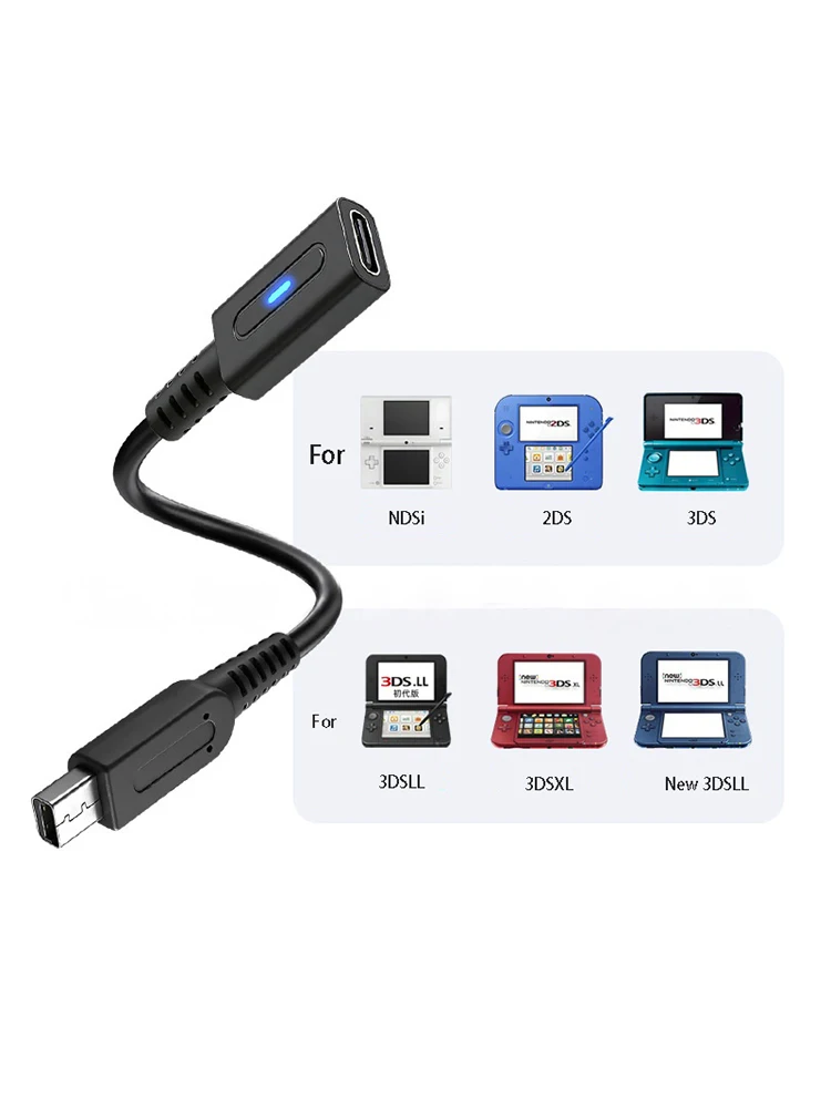 PD USB-C Kabel für NDSi 3DS LL Controller PD Ladeadapter Typ-C Kabel mit LED Konvertierungsleitung für 3DS Spielkonsole Stromkabel