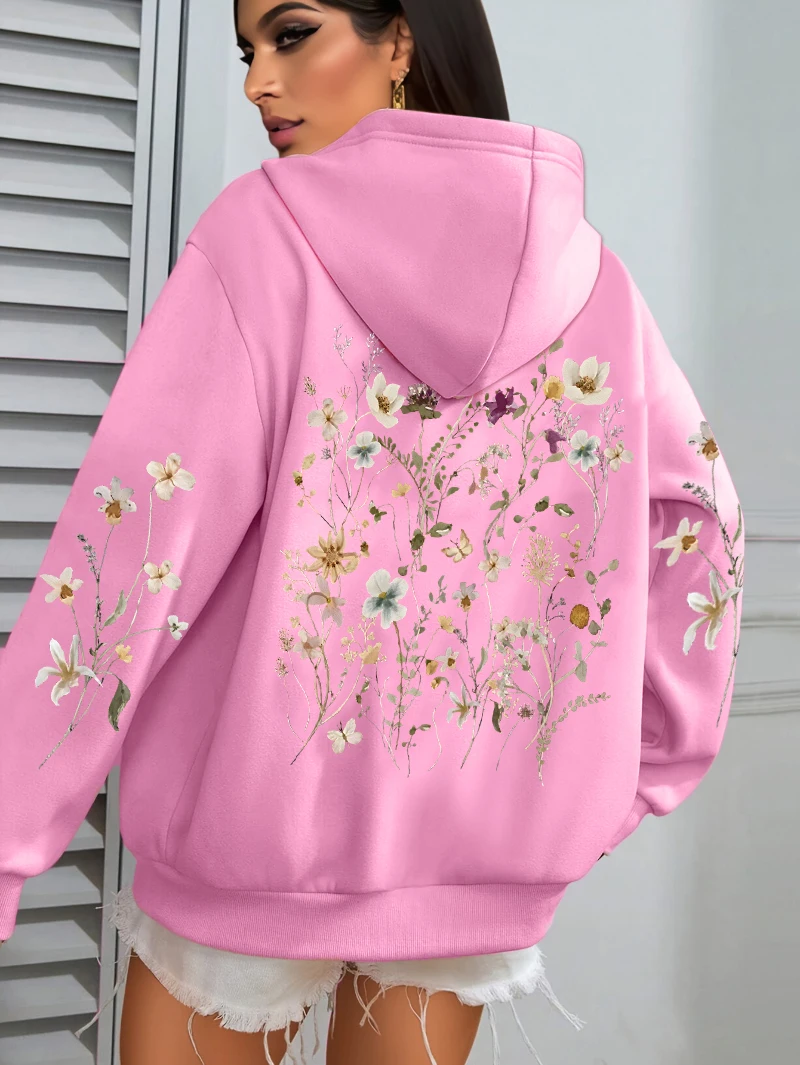 Beautiful Flower Clusters Design Women Hoody Loose Fleece Hoodie Autumn Y2K Pocket Hoodies Multicolor Soft Woman Streetwear