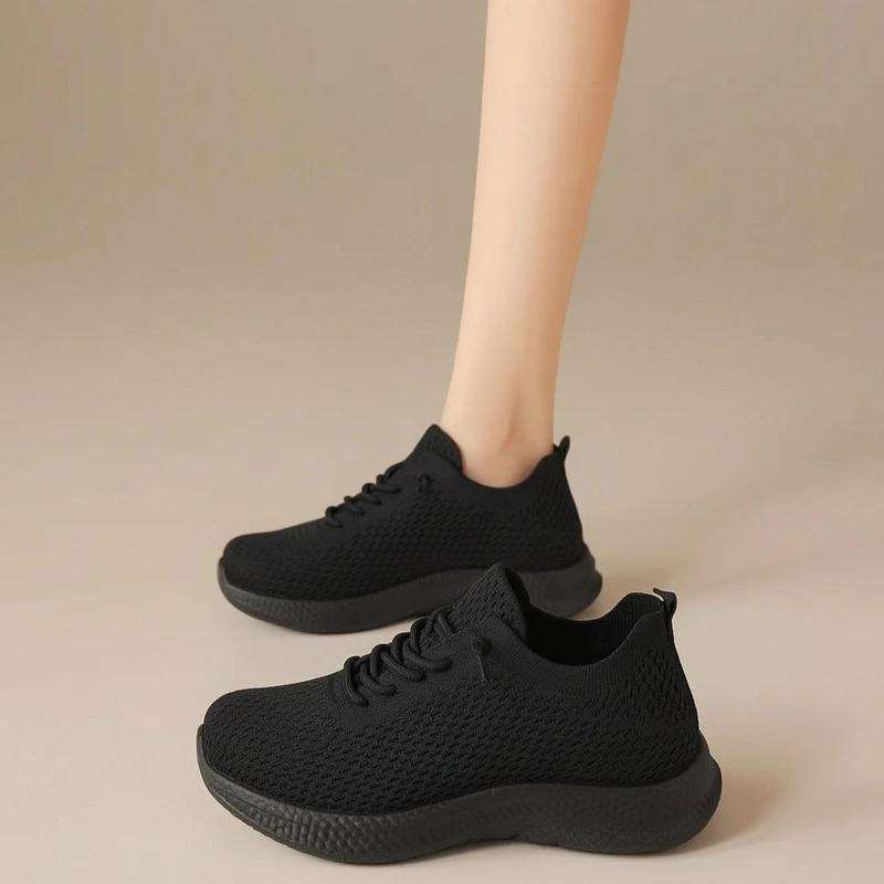 Summer Ladies Breathable Mesh Walking Shoes Non Slip Light Elastic Shoelace Soft Sole Knit Casual Sneakers For Daily Outdoor view 5