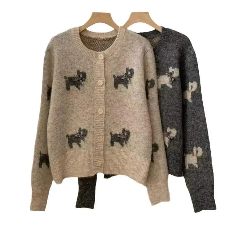 Faul Stil Vintage Cartoon Pullover Strickjacke Frauen Frühling Bogen Weiche Stricken Top Mantel Rundhals Lose Fit Casual Outwear Nette Kawaii