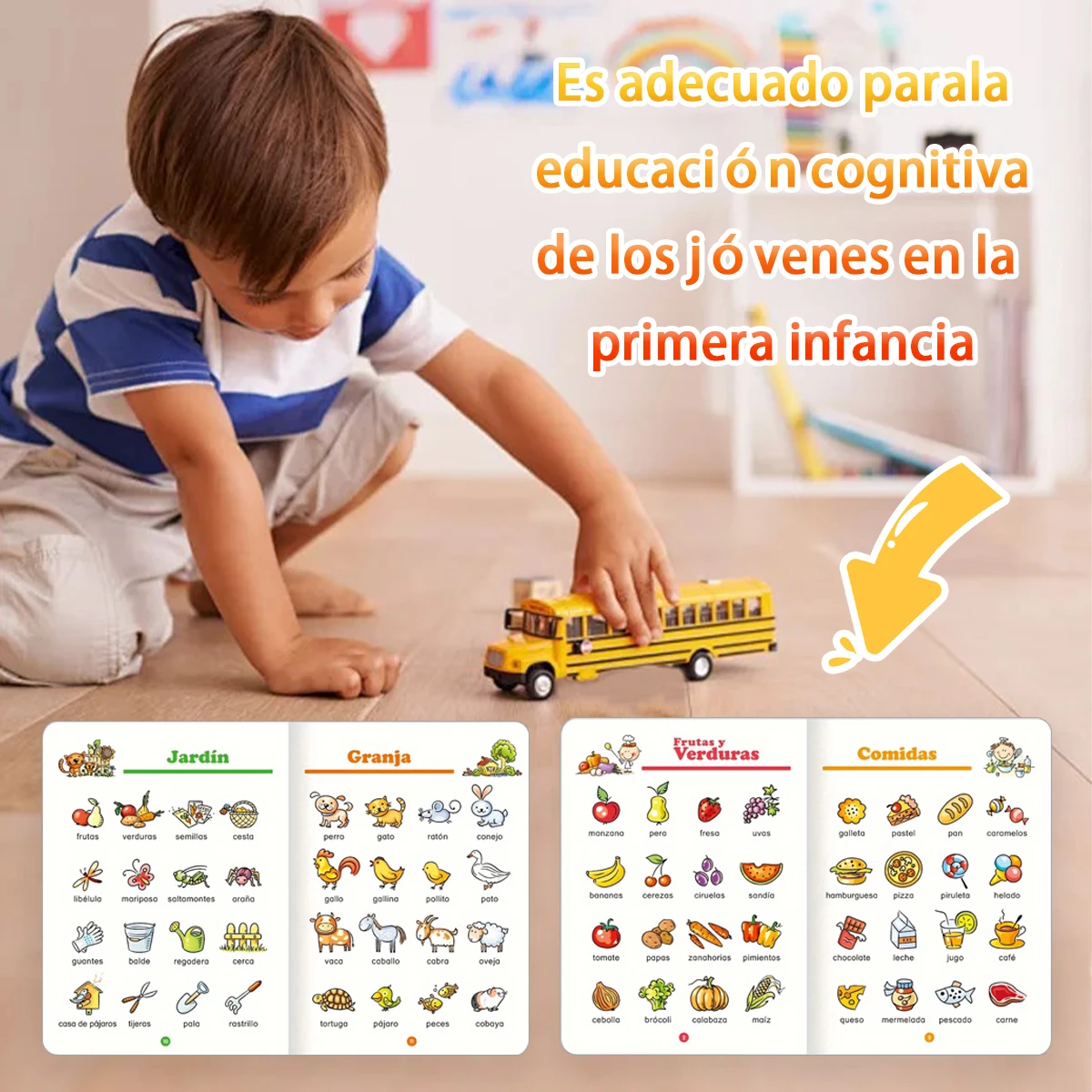 Spanish - Learning Flashcards: Cover Foods, Garden & Farm Elements Kids Learning Books in Spanish