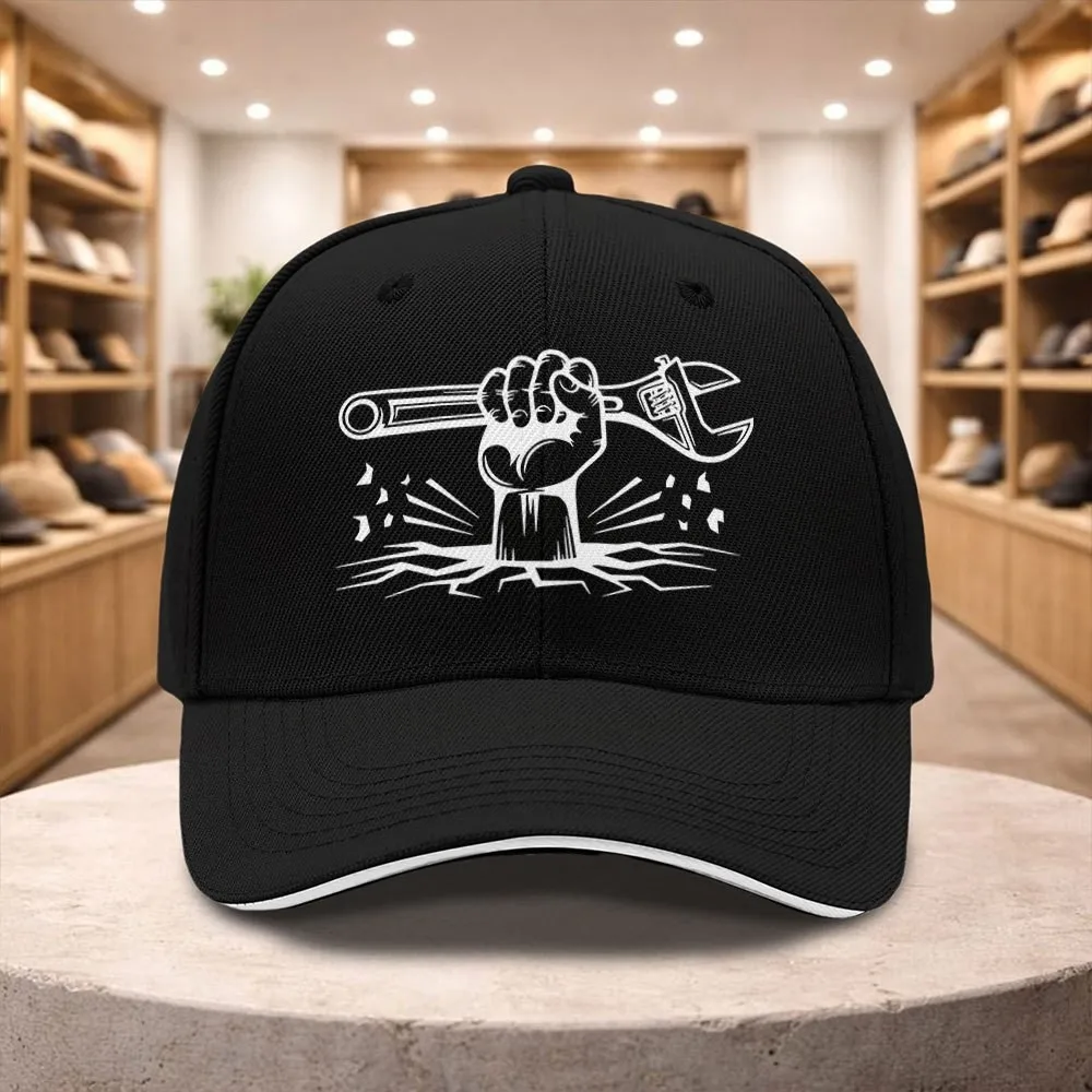 Unisex Solid Color Baseball Cap Plumber Fist Wrench Print Casual Adjustable Hat for Daily Outdoor Use