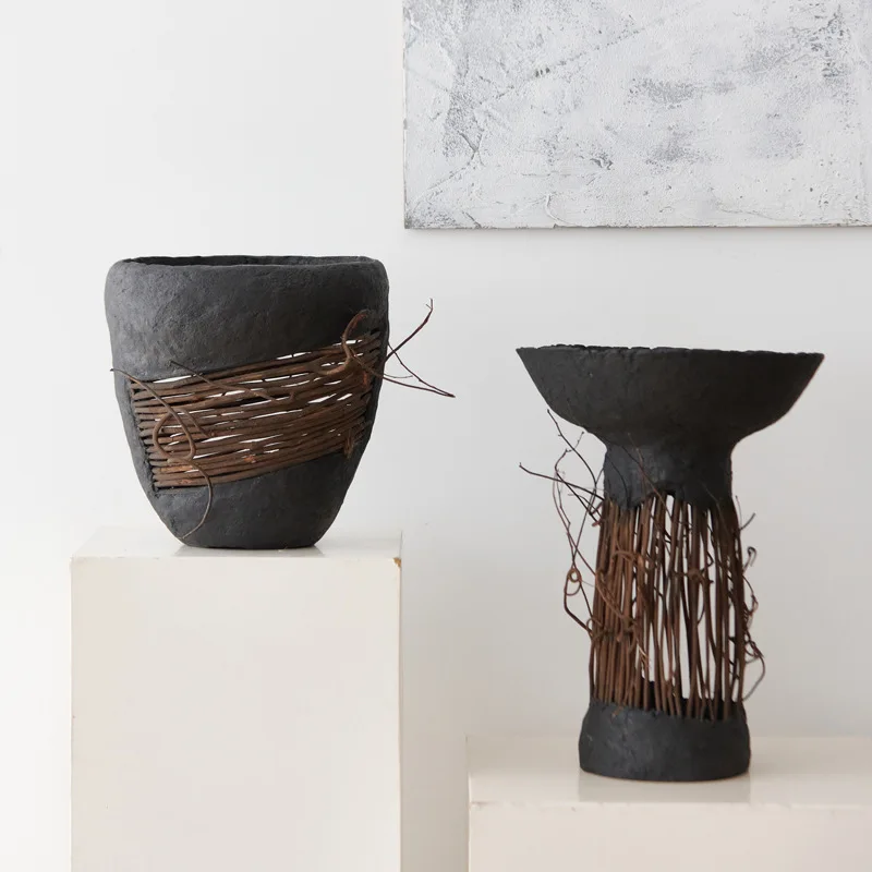 Moderno cinese nero arte cava dispositivo di fiori secchi geometrico a forma di imbuto decorativo ciotola di frutta decorazione della casa portico ornamento