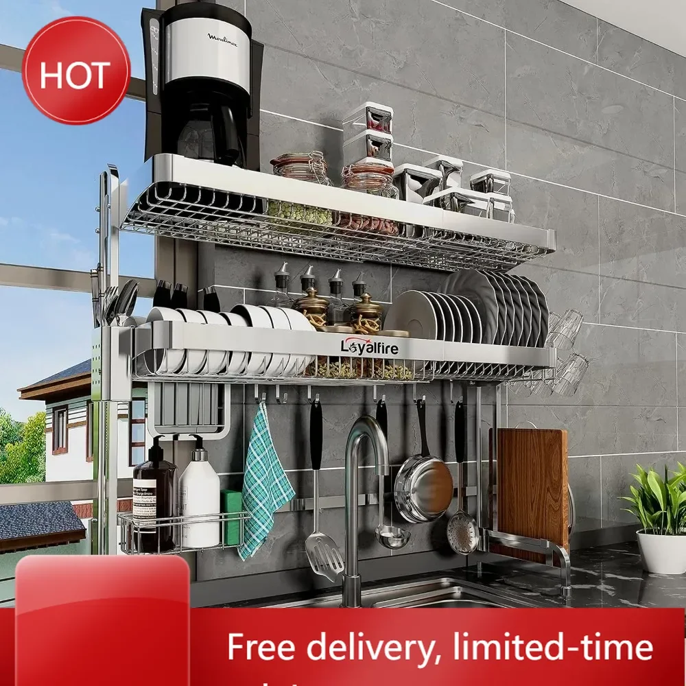 

Hot salesCustomizable Over Sink Dish Drying Rack, 3 Tier Adjustable Length (20.87'' to 37.6'') Full Stainless Steel Large Storag