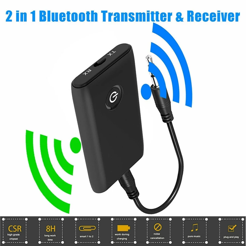 Bluetooth 5.0 Transmitter And Receiver, 3.5Mm Wireless Hifi Music Audio Adapter, For TV/PC/Home Stereo/Car/Speakers