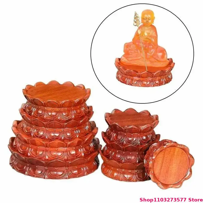 Solid Wood Carved Lotus Decorative Base Mini Model Handicraft Display Stand Buddha Statue Incense Burner Display Base