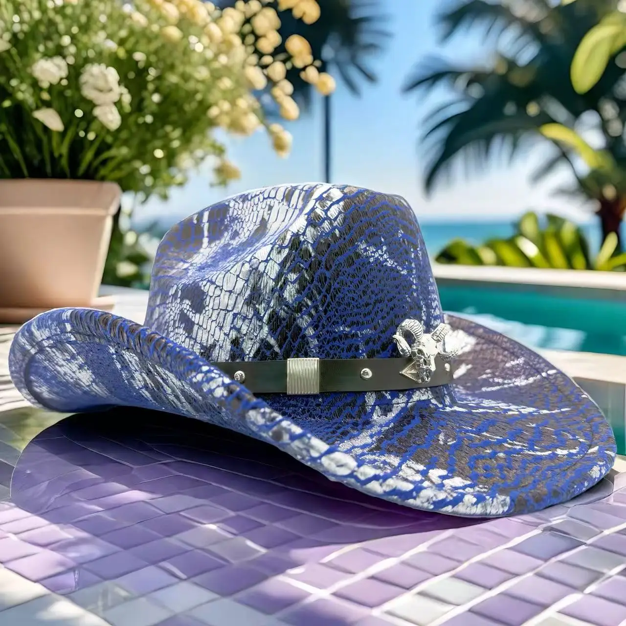 HongLuan Cappello per costume con glitter dorati Cappelli per adulti e cowboy con strass per donna, accessori femminili per cosplay da cowboy e berretto da cowgirl