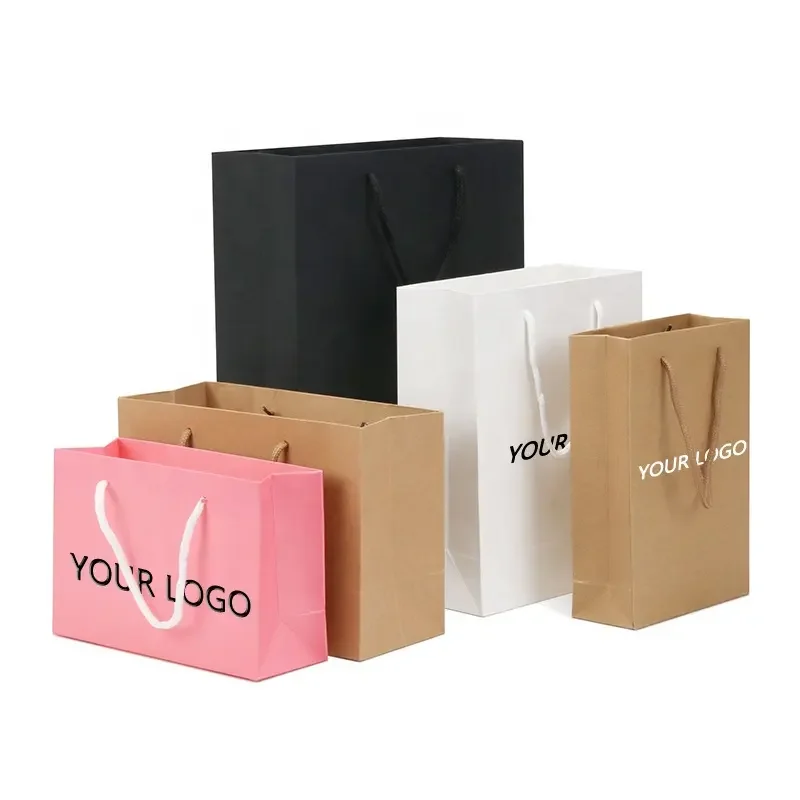 500pcs/Lot Wholesale Custom Logo Printed Luxury Clothing Packing Pink Gift Bag bolsas de papel Shopping Packaging for Valentines