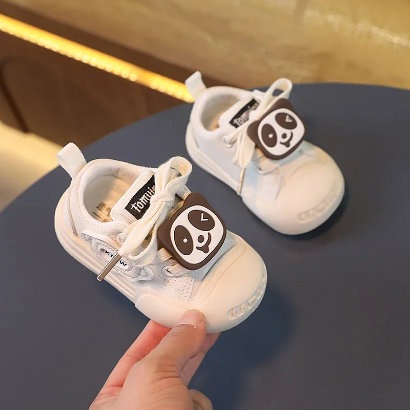 

Cute Boys Versatile Panda Fashion Lace-up Children Girls Canvas Shoes Simple Non-slip Baby First Walker Shoe Simple Non-slip Kid