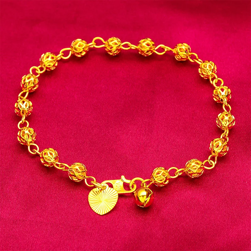 24k Gold 9999 Women'S Fashion Hollow Beaded Bracelet, Exquisite Bracelet Fine Jewelry Gift