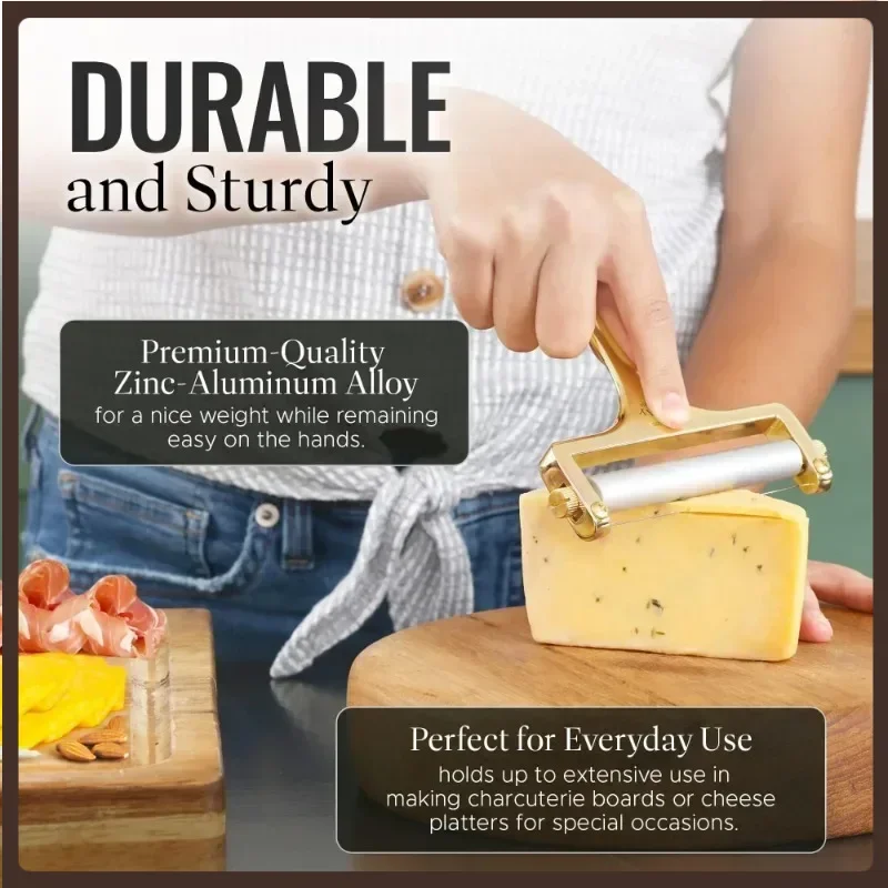 Aluminum Alloy Cheese Slicer Adjustable Thickness Cheese Butter Cutter with Wire for Soft and Semi-Hard Cheeses Kitchen Gadgets