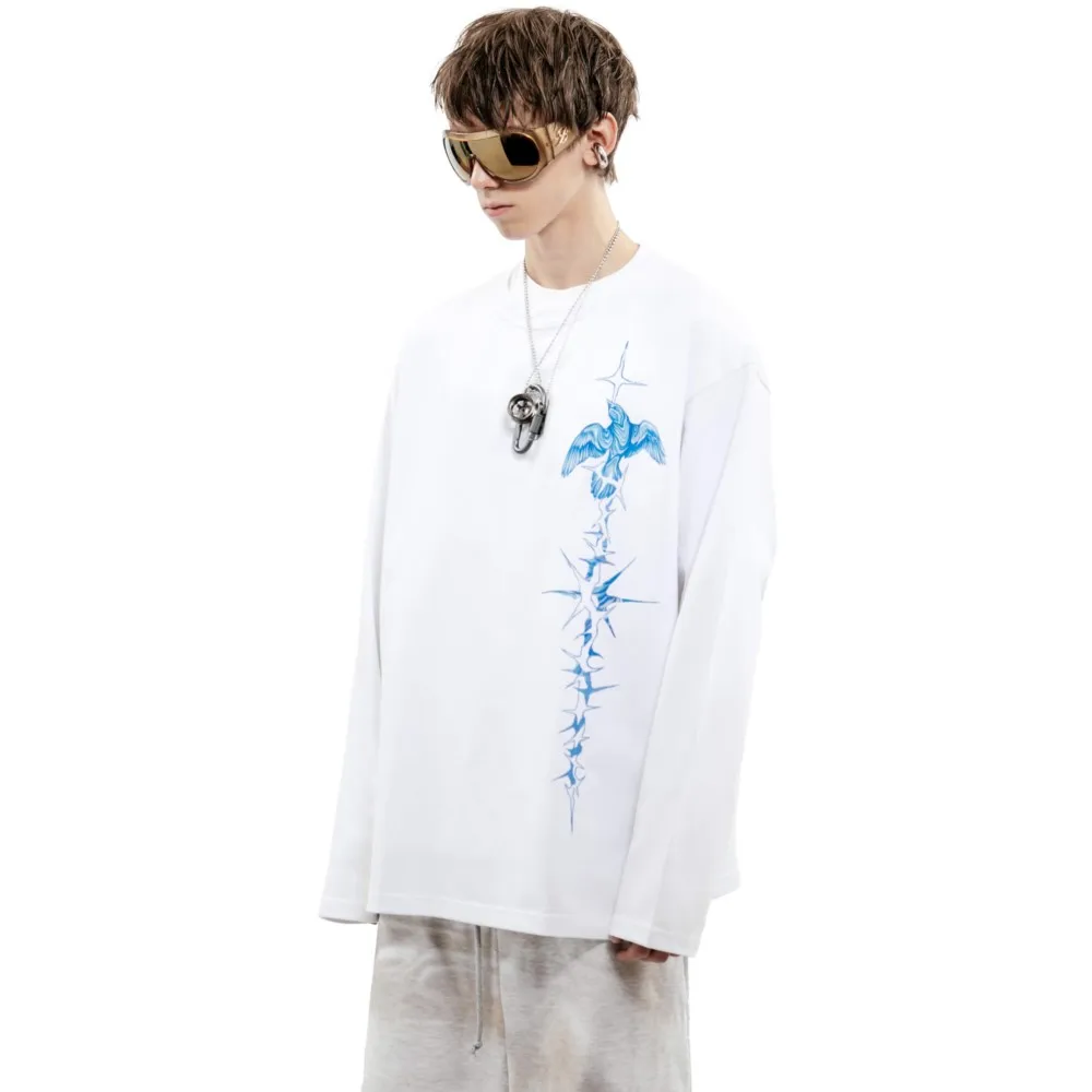 Oversized Men's Clothing Streetwear Bright Side Print Autumn Hip Hop Korean Long Sleeve Y2k Top Tee Cotton Graphic Unisex Tshirt image 4