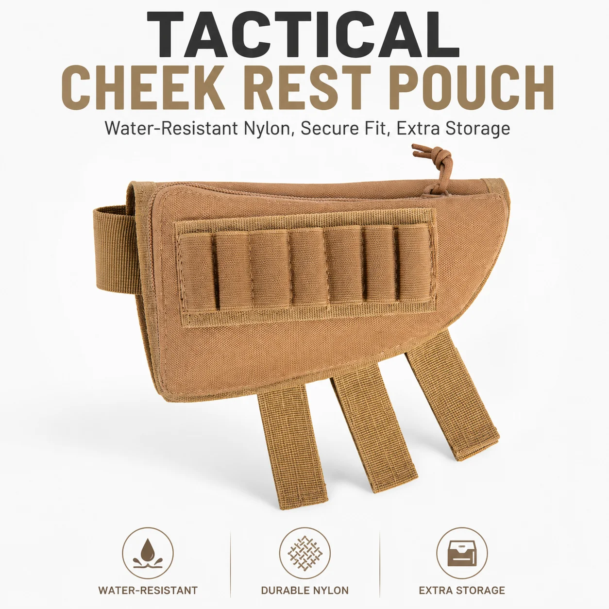Bolsa de Almacenamiento Lateral Impermeable de Nailon para Exteriores con Correa de Gancho y Bucle, Bolsillo Utilitario para Equipo de Camping y Entrenamiento, Color Bronceado