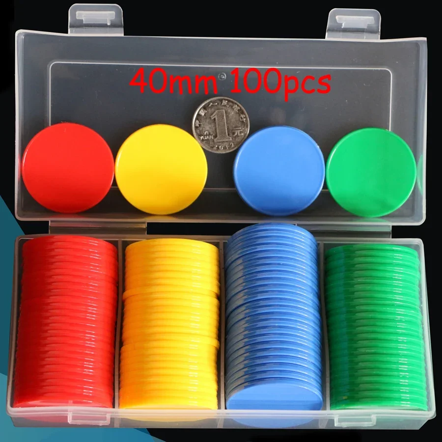 40MM 100PCS Mit Box Spiel Poker Chips Mathematik Spielzeug Kinder Eucational Münzen Blank Keine Wert Bord Spiele Russische casino Set