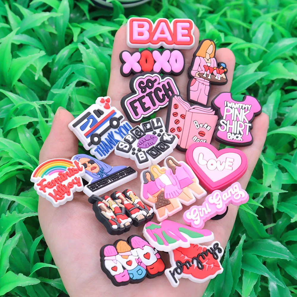1Pcs Pink Girls Bear Burn Book Women PVC Sandals Shoe Charms Decorations Adult Ornaments Clog DIY Wristbands X-Mas Gift