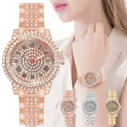 New rhinestone luxury wristwatch ladies full star steel chain watch fashion temperament  watch for women