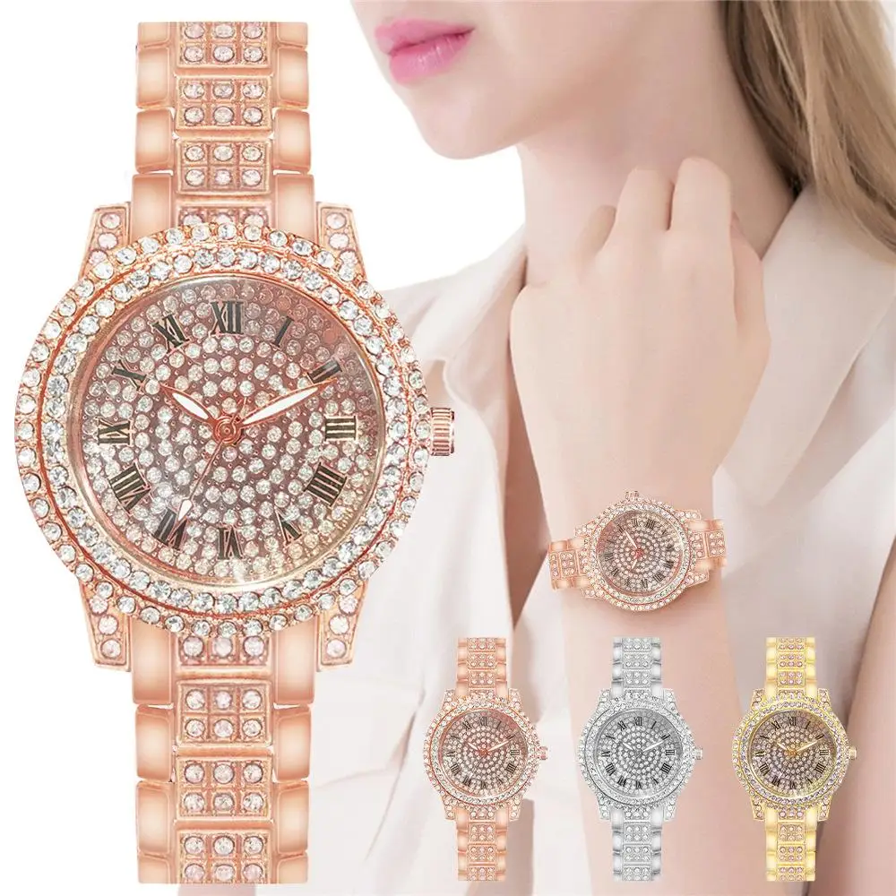 New rhinestone luxury wristwatch ladies full star steel chain watch fashion temperament  watch for women