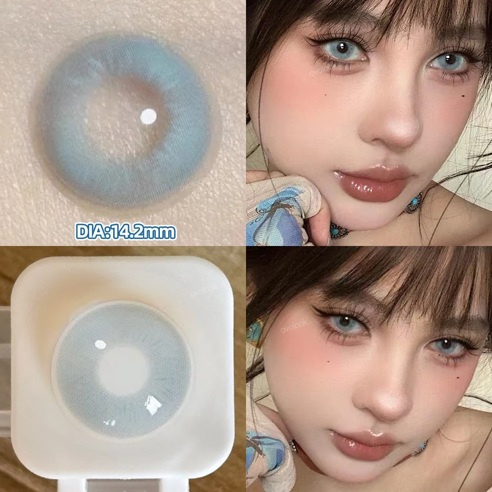 OVOLOOK-2pcs Prescription Colored Contact Lenses for Eyes Violet Lenses Beauty Pupils Myopia Eye Color Lenses Natural Blue Lens