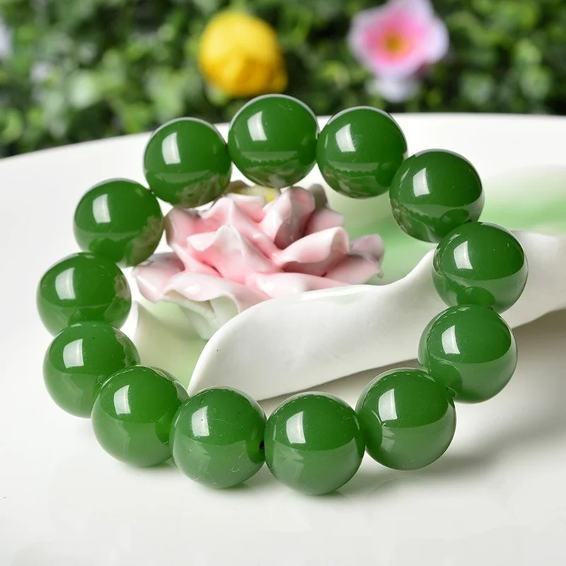 

Natural Green Jade 14mm Beads Bracelet Adjustable Chinese Hand-Carved Fashion Charm Jewelry Amulet Accessories Men Women Gifts