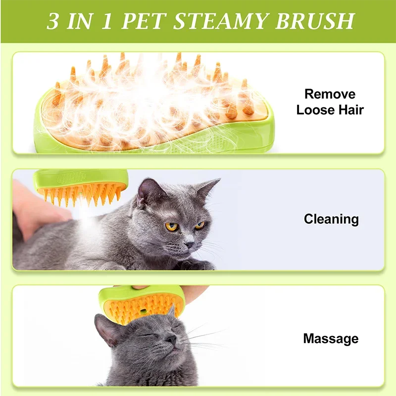 Cat Hair Steam Brush for Shedding Electric Spray Comb for Dog Soft Silicone Steam Depilation Brush Cats Bath Grooming Supplies