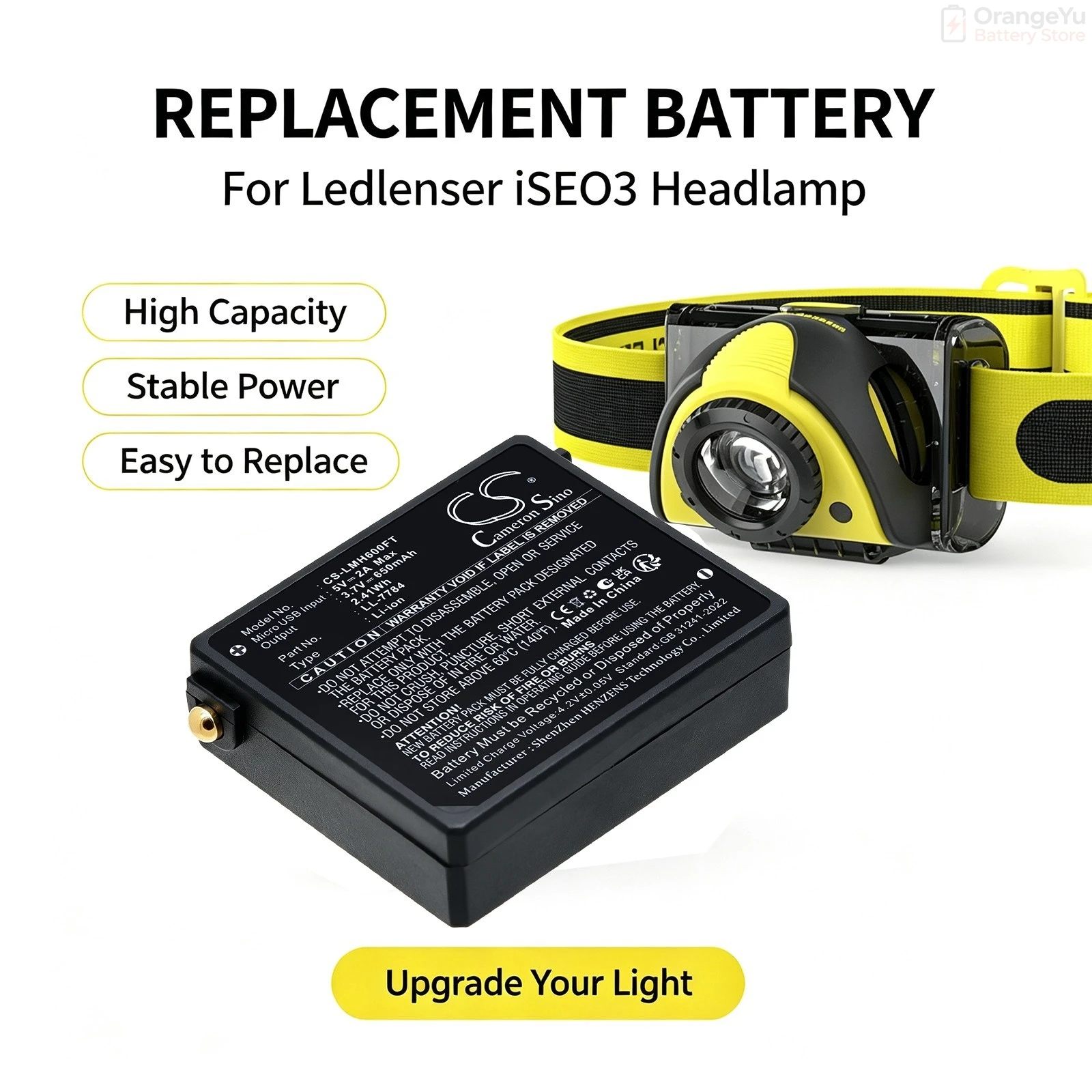 Сменная батарея для фонаря 3.7В 650мАч для Ledlenser MH6 SEO3 SEO5 iSEO3 SEO7R iSEO5R 7784 LL-7784 SP7784_SR