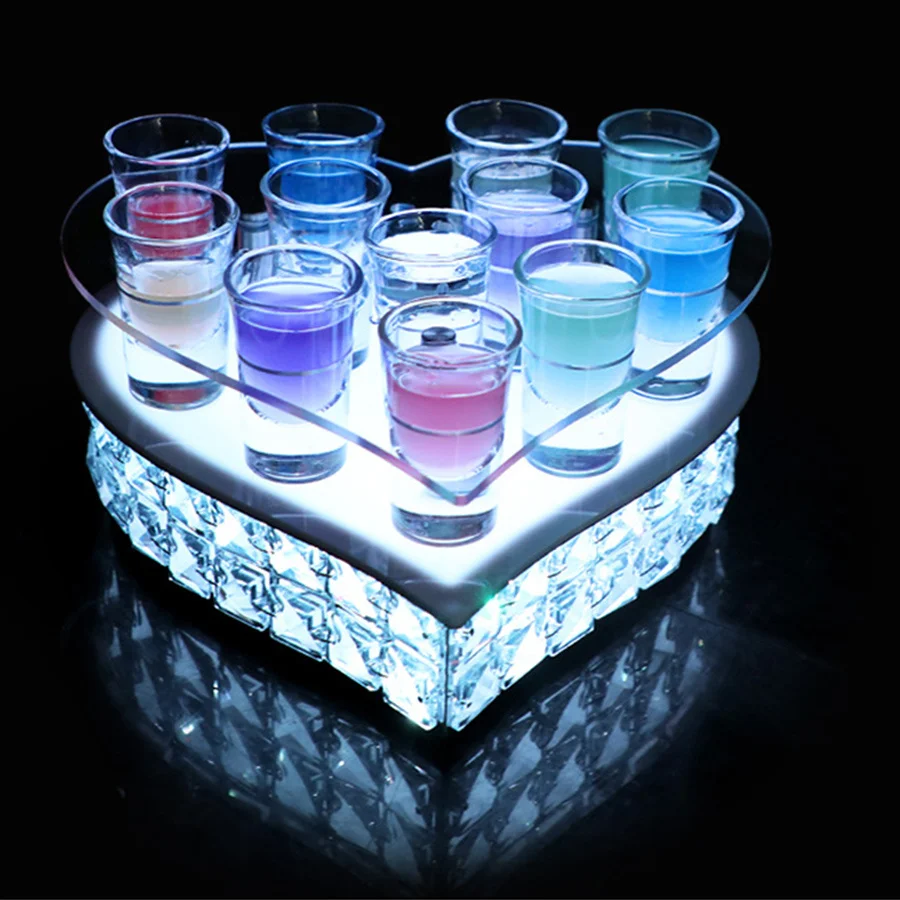 Rechargeable LED Cocktail Glass Display Stand LED Shot Glass Tray Champagne Wine Rack Holder For Bar Nightclub Decor