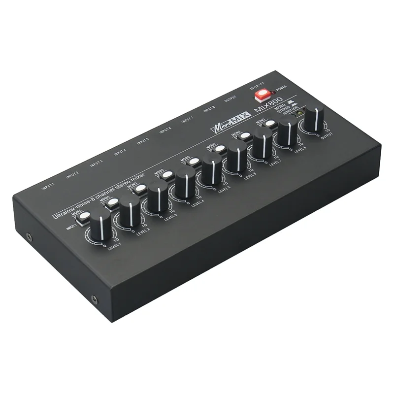 AS95-MIX800 8 Channel Ultra Low Noise Stereo Line Mixer Mini Professional Sound Mixer Audios Mixer