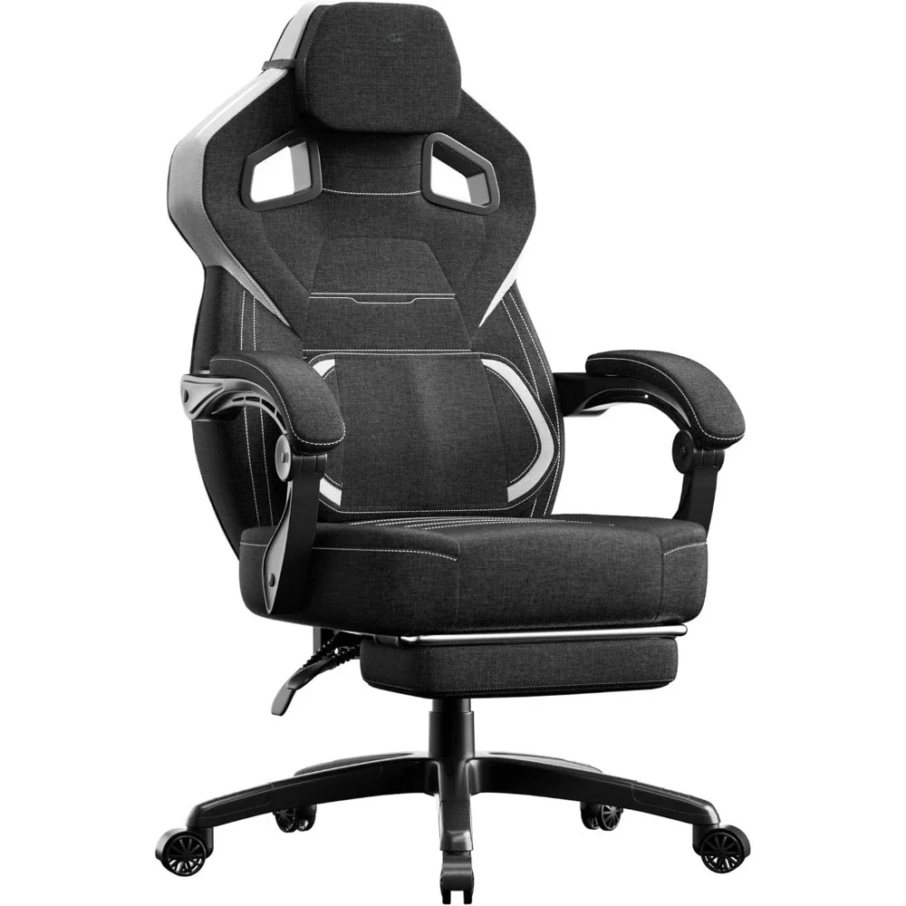 

Fabric Gaming Chair with Footrest, Big and Tall Ergonomic Gamer Chair with Lumbar Support, Heavy Duty Computer Chair for Large A