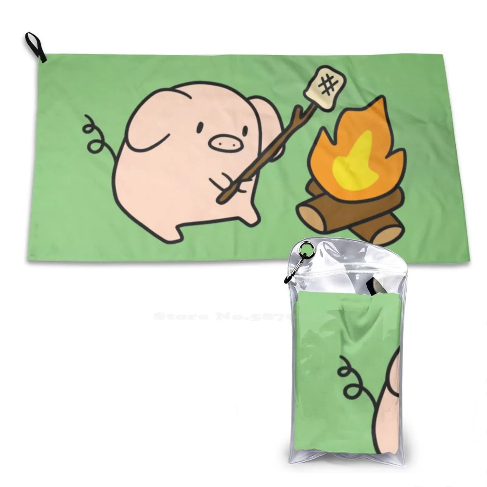 Campfire Pig Soft Towel Quick Dry Beach Towel Pigs Piggy Piggies Farm Animals Campfires Camping Cooking Marshmallows Treat