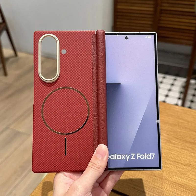 Für Samsung Galaxy Z Fold 5 6 7 für Magsafe Hülle Luxus Leder Scharnierschutz Stoßfest Faltbare Hartschale Rückseite Zubehör