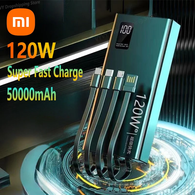 Xiaomi 50000mAh 120W High Capacity Power Bank 4 in 1 Fast Charging Powerbank Portable Battery Charger For iPhone Samsung Huawei