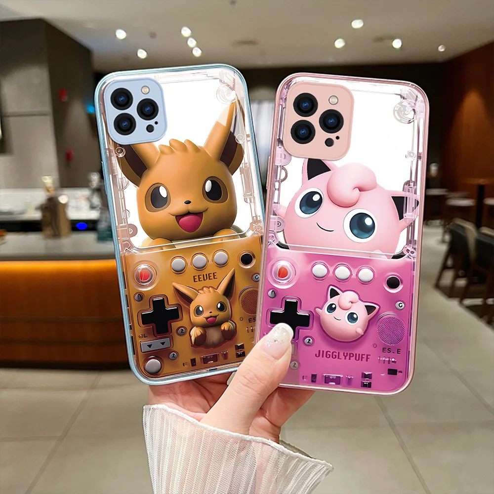 P-Pokémon Game Console Metallic-Color Phone Case for IPhone X XR XS 16 15 14 13 12 Mini 11 Pro Max 8 SE 20 Plus Glass Hard Cover