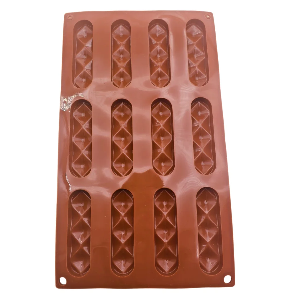 Silicone Quilted Diamond Chocolate Bar Mold 12 Cavity Pistachio Bar Protein Bars Ice Candy Mold Long Strip Cookies Baking Mould