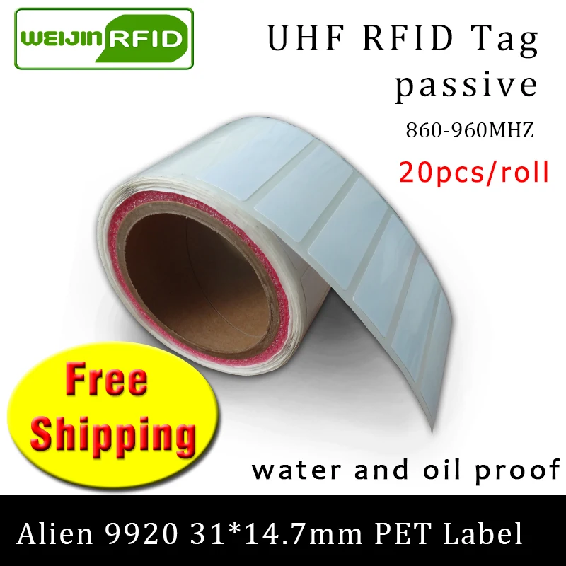 

UHF RFID tag sticker Alien 9920 printable PET label 915m 860-960MHZ Higgs9 EPC 6C 20pcs free shipping adhesive passive RFID labe