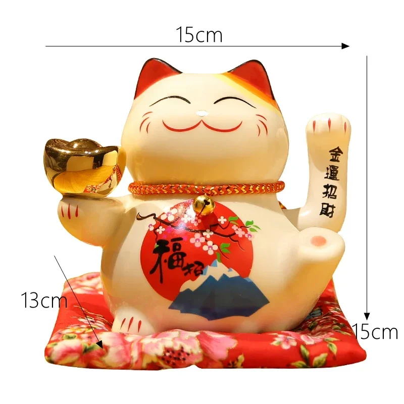 6 Inch Ceramic Beckoning Cat Waving Hand Fortune Cat Electric Maneki Neko Best Gift Home Decoration Lucky Cat