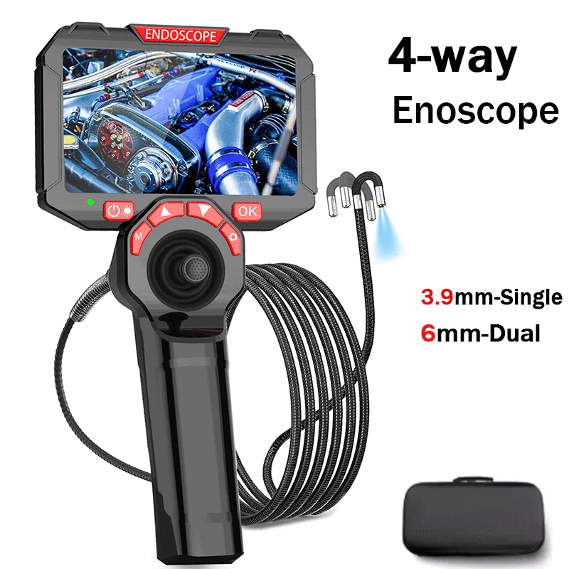 360 ° 4-Way Joystick Articulated Endoscope 6.2/3.9mm 5-Inch IPS Car Inspection Camera with 6 Adjustable LED Lights