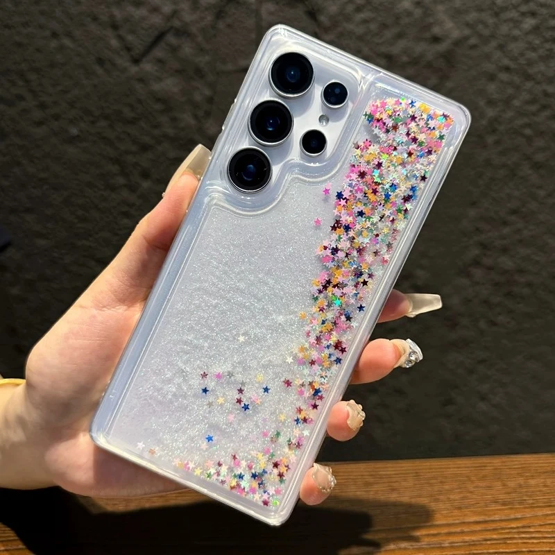 Dynamic Colorful Stars Quicksand Case for Samsung S24 S25 S26 Ultra Glitter Moving Sand Cover Liquid Soft Silicone Clear Shell
