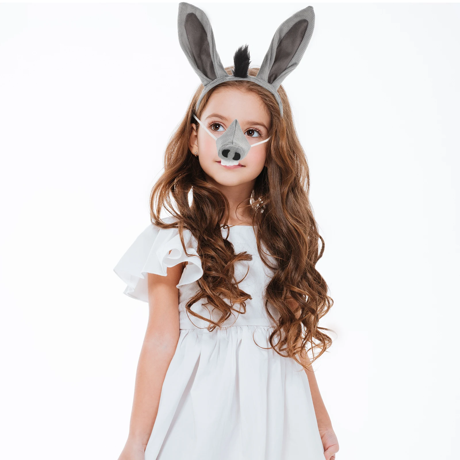 

Donkey Costume Props Set 4Pcs Headband Ears Bowtie Nose Tail Hair Accessories for Halloween Cosplay Parties Adult Events