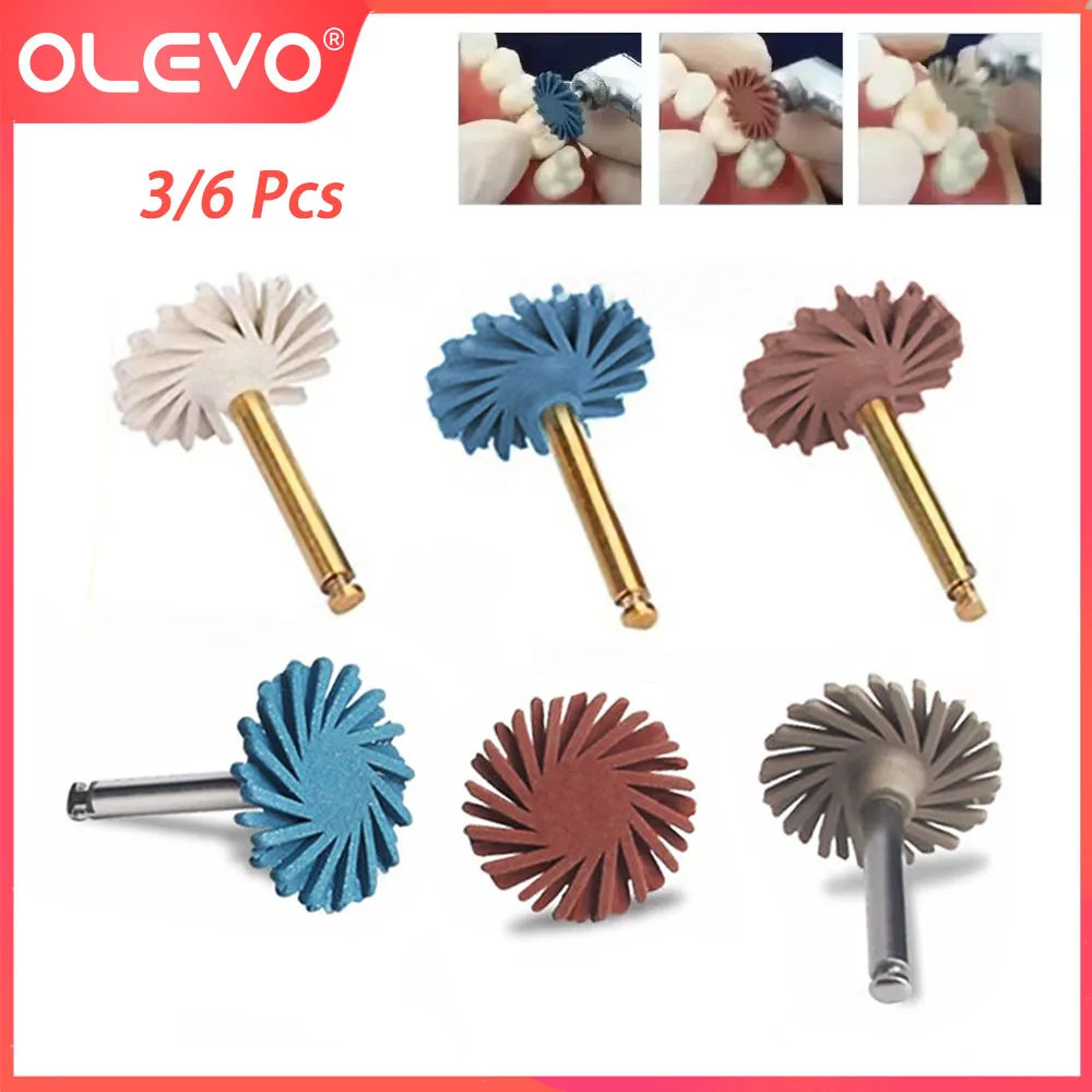 

OLEVO 3/6 Pcs Dental Rubber Diamond Polisher Composite Resin Polishing Disc Wheel Kit Brush Burs High Gloss Polishing RA 2.35mm