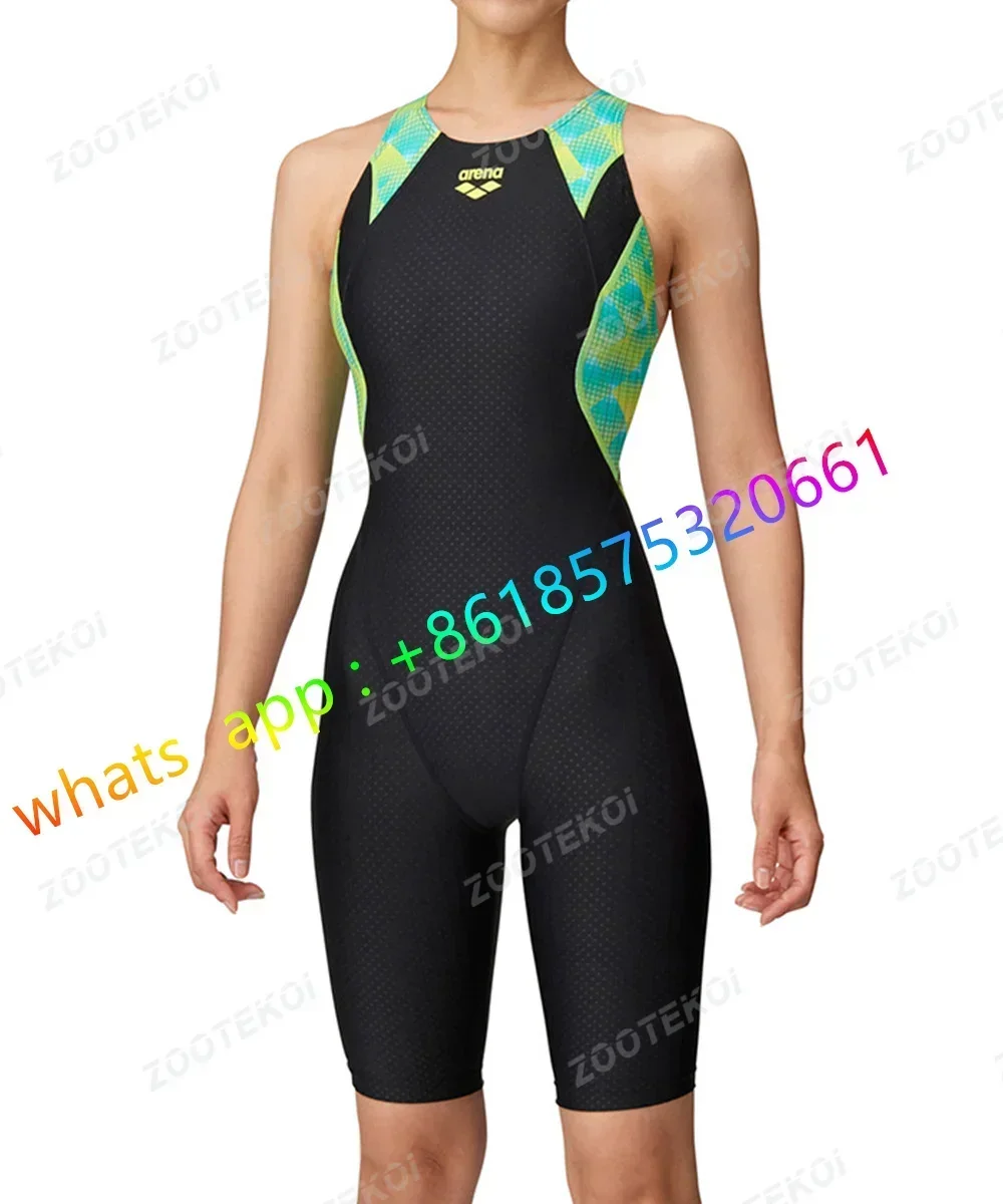 Competition Knee Length One Piece Lycra Fabric Swimwear Women's Pro Training Swimwear Quick Dry Swimsuit Beach Bathing Suit 2023