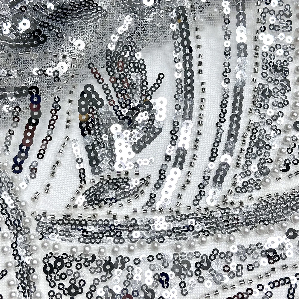 Tessuto di pizzo africano con paillettes Tessuto di perline di maglia con perline fatto a mano 2025 Abito da sposa ricamato francese nigeriano Abito da torta