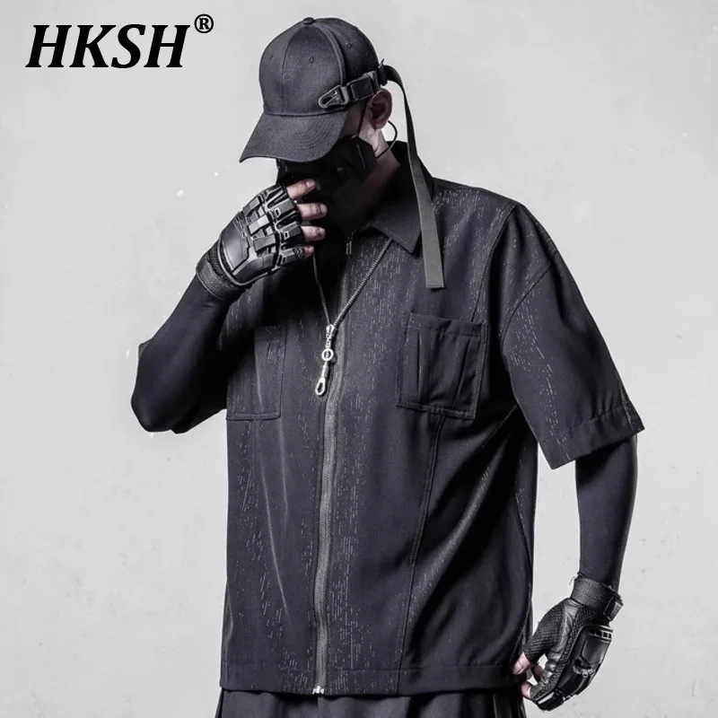 

HKSH Summer New Men Tide Original Design Dark Zipper Shirts Short Sleeve Niche Design Casual Loose Anti-Wrinkle Tops Ins HK5880