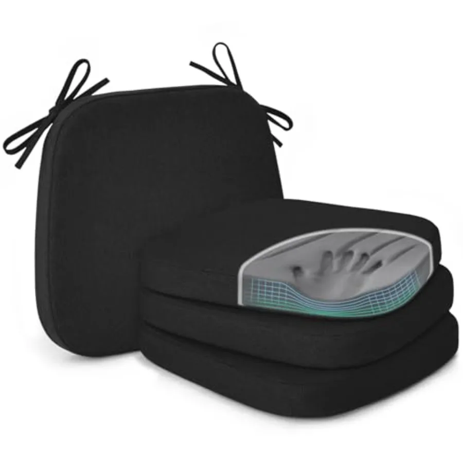 

Набор подушек для обеденных стульев из 4 лакированных подушек для кухонных стульев из пены с эффектом памяти с завязками и моющимся чехлом, 4 упаковки 17 x 16 x