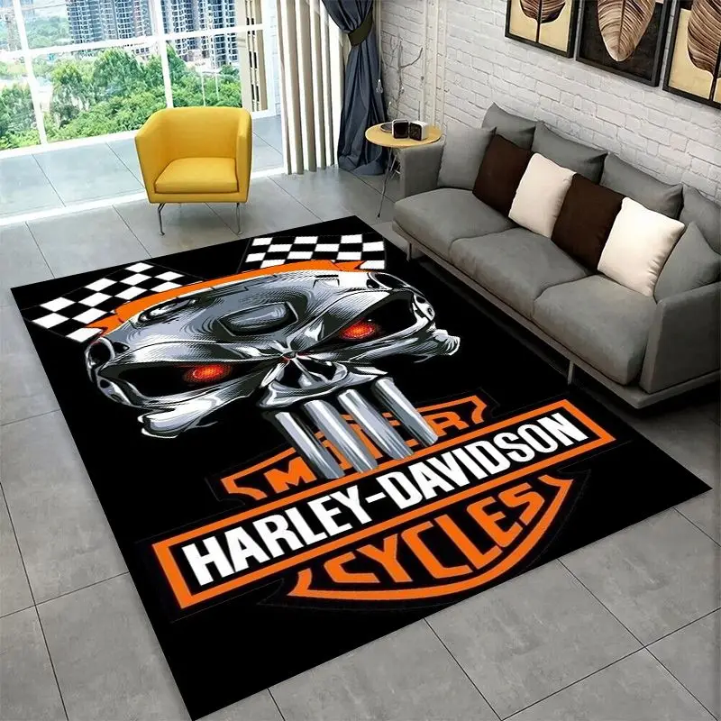 Retro H-Harleys Racing Moto Non-Slip Area Rug for Living Room,Bedroom,Playroom,Soft Carpet Floor Mat Home Decor Rug  Room