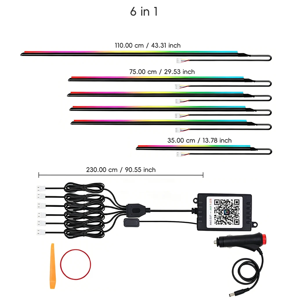 5/6/9/10in1 Symphony Car Ambient Light Interior Acrylic Guide LED Strip Light Cigarette Decoration Atmosphere Lamp APP Control